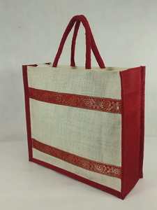 Sac fourre-tout en jute naturel avec ruban floral décoratif, fermeture éclair supérieure en corde rouge, réutilisable, écologique, pour mariage et exposition - Product Image 4