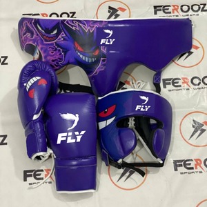ชุดอุปกรณ์มวย Fly Boxing สีแดง ทำจากหนังวัวแท้ ประกอบด้วยนวมต่อยมวย หมวกป้องกันศีรษะ และอุปกรณ์ป้องกันขาหนีบ พร้อมลายพิมพ์ดิจิทัล สำหรับผู้ใหญ่ ฝึกซ้อมศิลปะการต่อสู้ - Product Image 2