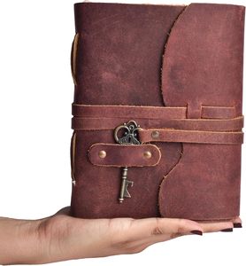 Handmade Deckle Edge Leather <b>Journal</b> 200 <b>Blank</b> Pages Book Shadows Planner Scrapbook Sewing Binding Hardcover Gift Red Brown 6x4 - Product Image 4