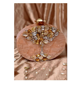 Yellow Handmade Resin <b>Clutch</b> with Crystal Flower <b>Embellishments</b> Customized Shape Artistic Wedding Decoration - Product Image 4