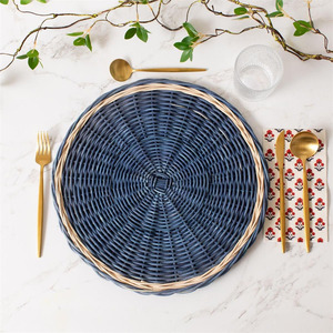 Best Seller Blue Rattan Charger <b>Plates</b> Boho Rattan Placemat OEM Hot Sale Placemat Wicker Charger <b>Plate</b> From Vietnam - Product Image 6