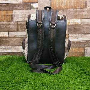 Premium Genuine <b>Leather</b> Hair Cowhide Zipper <b>Backpack</b> Travel Laptop School Rucksack Multi-function <b>Large</b> Capacity Unisex - Product Image 2