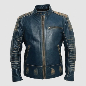 Chaqueta de Motociclista de Cuero Genuino Marrón Desgastado para Hombre, Cuello Alto con Cremallera, Chaqueta de Motociclista para Otoño - Product Image 4