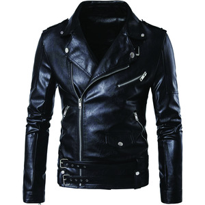 Unisex Premium Genuine Leather <b>Racer</b> <b>Jacket</b> Slim Fit Stand Collar Vintage Distressed Waterproof Breathable Windproof Front - Product Image 1