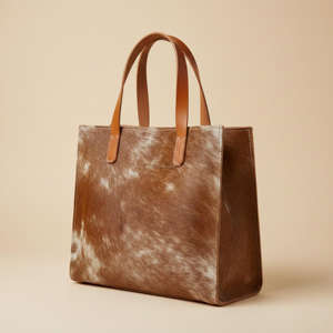 Sac fourre-tout à bandoulière pour femme en cuir véritable de vachette à poils, style vintage, fermeture éclair, fait main, LHTB-0077 - Product Image 6