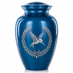 Urna Funeraria Azul Cielo con Palomas Blancas y Encaje Grabado, Adhesivo Conmemorativo con Imagen, Urna de Esmalte para Cenizas Humanas - Product Image 4