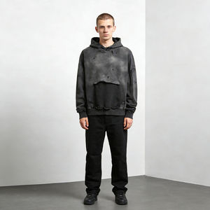 Sweat à capuche vintage pour homme, style urbain, effet usé, 100% coton molletonné, séchage rapide et respirant, vêtement décontracté d'hiver, marque personnalisée - Product Image 4