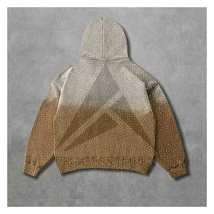 Oversized Rhinestone Hoodie Mens Full Zip Plus Size Thick Fabric <b>Drop</b> Shoulder Boxy Fit Street Style Process Impex - Product Image 3