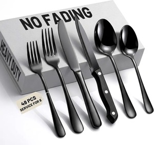 Service de table moderne en acier inoxydable noir mat, 12 cuillères et 12 fourchettes, pour la décoration de la cuisine - Product Image 2