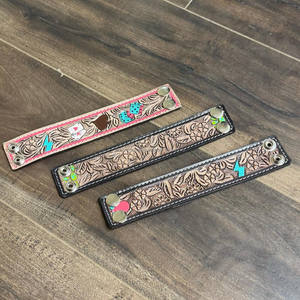 Venta al por mayor de las mujeres de joyería de moda de diseño personalizado de la mano de cuero mecanizado brazalete abierto de cuero de vaca genuino pulsera de cuero - Product Image 5