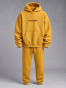 Men's Oversized <b>Yellow</b> <b>Hoodie</b> Tracksuit Set Heavyweight Cotton Jogger Sweat Suit Streetwear Custom Private Label - Product Image 2