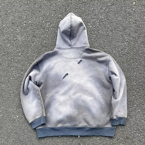 Nouveau design – Sweat à capuche vintage en coton épais délavé pour homme, coupe oversize, imprimé personnalisé, fermeture éclair, effet vieilli - Product Image 2