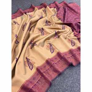 TRABAJO TEJIDO DE SEDA ATRACTIVA SAREE CON BLUSA SIN COSTAR CHIKU - Product Image 1