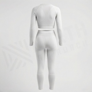 Ensemble de vêtements de sport pour femme, haut court à manches longues sans couture et leggings taille haute, 2 pièces - Product Image 2