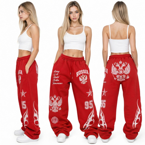 Women's Printed Baggy Sweatpants Drawstring Waist Heavyweight <b>Fleece</b> <b>Trouser</b> Ladies Winter Wear Oversized Sweat Pant with Pocket - Product Image 5