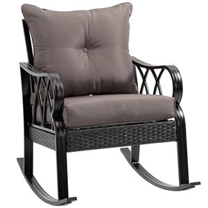 Sedia a dondolo in vimini grigio con cuscini e struttura in alluminio per il relax in veranda - Product Image 1