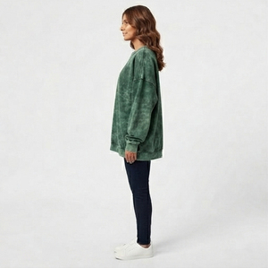 เสื้อสเวตเชิ้ตผู้หญิงทรงหลวม แขนยาว ผ้าฝ้าย 100% ทรงหลวม ไหล่ตก ผ้าฟลีซ สไตล์สตรีทแวร์ ลุคย้อนยุค - Product Image 2