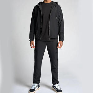 Ensemble de survêtement urbain oversize pour homme, en molleton 100% coton épais, sweat à capuche zippé et pantalon, deux pièces, tenue décontractée assortie - Product Image 1