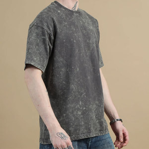 เสื้อยืดโอเวอร์ไซส์วินเทจผู้ชายคุณภาพสูงแบบสั่งทำพิเศษ ล้างสีสไตล์แอซิดวอช สตรีทแวร์ลำลองทรงหลวม ผ้าฝ้าย แขนสั้น - Product Image 5