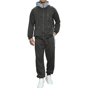 <b>Men</b>’s Performance Slate Grey Tech Tracksuit – Premium Two-Piece Athletic Set Featuring Full-Zip Hybrid Hooded <b>Jacket</b> - Product Image 1