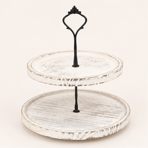 2-Tier Wood <b>Cupcake</b> <b>Stand</b> & Tiered Dessert Display Whitewashed Farmhouse Cake <b>Stand</b> for Birthday Party and Catering Events - Product Image 1