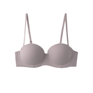 Soutien-gorge push-up beige sans bretelles pour femme, fermeture avant, dos nu, demi-bonnet - Product Image 2