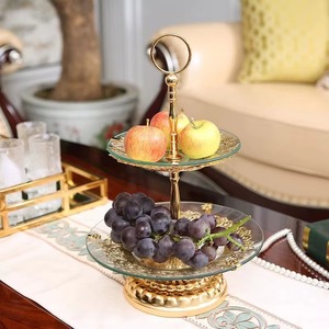 Three Tier Glass Serving Tray Stand Round Traditional Floral Design Gold Plated Decorative Wedding Use - Product Image 3