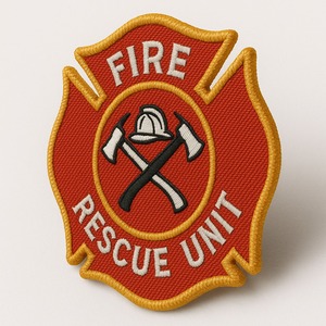 Écusson brodé pour unité de sauvetage incendie, en tissu non tissé léger, personnalisé avec bordure rouge et dorée - PATCH HOUSE - Product Image 1