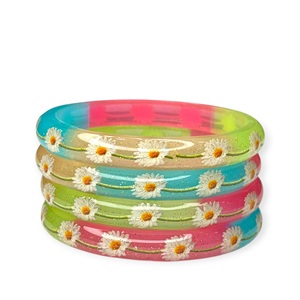 Hot Sale Fashionable Collection Gold Plated Acrylic Floral Bangles Set for Women <b>Cute</b> Flower Pattern Wedding at Wholesale Price - Product Image 3