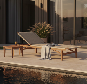 Premium Lila Lounger Solid Teak Wood Frame Artisan Woven Foldable Water Resistant Outdoor <b>Sunbed</b> Minimalist Design Luxury Resort - Product Image 3