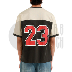 Camiseta de Manga Corta para Hombre con Bloques de Color, Número 3 Estampado en la Espalda, Cuello Redondo, Corte Regular, Casual, Ecológica, 100% Algodón Canvas con Contraste - Product Image 5