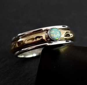 925 Sterling <b>Silver</b> Natural Ethiopian <b>Opal</b> Spinner <b>Ring</b> Two Tone Brass Hammered Wide Band Fidget <b>Ring</b> - Product Image 5
