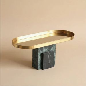 Nordic Natural Marble Metal Gold Pedestal Decorative Tray Luxury <b>Table</b> Centerpiece Dessert Fruit Display <b>Riser</b> Serving Platter - Product Image 2