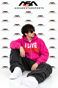 Sweat-shirt à capuche zippé surdimensionné pour homme, style streetwear, avec impression graphique personnalisée, effet vieilli et détails en strass - Product Image 6