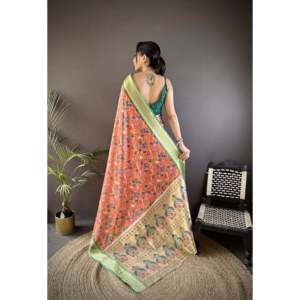 Sari Paithani de Seda Lichi Pura Banarasi para Vestir de Noche - Product Image 2