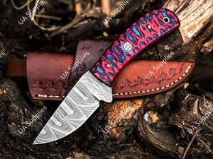 มีดทำมือเหล็กดามัสกัส ใบมีดคงที่ สำหรับล่าสัตว์และตั้งแคมป์ คมกริบ แบบฟูลแทง  รับผลิตตามแบบ ODM/OEM พร้อมปลอกหนัง DIY - Product Image 5