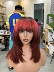 Perruque à frange sans dentelle, cheveux péruviens 100% humains, trame unique à la machine, expédition dans le monde entier - Product Image 3