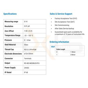 Sonda de pH Inteligente con Cable de 1m, IP68, Acero Inoxidable, Sensor Digital con Controlador 24VDC RS485 Modbus OEM, Rango de 0-14ph - Product Image 5