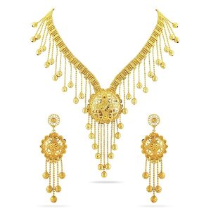 Conjunto de Collar y Pendientes de Latón Chapado en Oro Estilo Indio, Joyería Étnica para Mujer con Diseño de Diamantes Rani Haar para Bodas - Product Image 1
