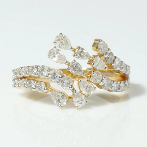 Anillo de Diamantes Vintage con Diseño de Rama y Hoja, Oro de 14K, con Diamantes de Laboratorio, Estilo Bypass, Joyería de Cóctel, Anillo de Boda Nupcial - Product Image 1