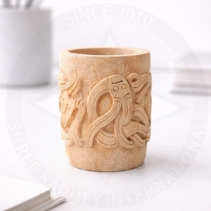 Mug en bois sculpté à la main moderne avec motif géométrique, autocollant pour les célébrations de Diwali et du Ramadan - Product Image 3