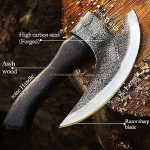 Traditional Full Tang Multi-Purpose Damascus Pizza Cutter <b>Axe</b> <b>Wood</b> Aluminium Meat <b>Chopping</b> Utility Knife with Leather Sheath - Product Image 4