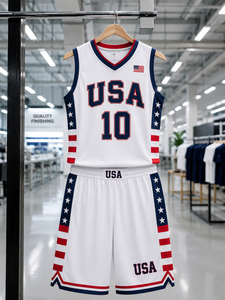 Conjunto de uniforme de baloncesto personalizado de EE. UU. para hombre, camiseta y pantalones cortos sublimados, transpirables, de secado rápido, ropa de entrenamiento para equipo, kit deportivo para adultos - Product Image 6