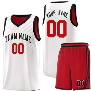 Ensemble de maillots de basket-ball personnalisés, blanc et rouge, sublimés, col en V, sans manches, en maille, uniforme avec nom et numéro de l'équipe, respirant, unisexe adulte - Product Image 1