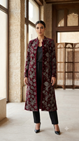 Nouvel échantillon de tissu pour rideaux en velours brodé, motif floral bordeaux, tissage métallique, 58/60 pouces, textile d'ameublement