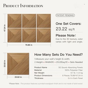 Panel Acústico Autoadhesivo de PET 600x600x9mm, Panel de Pared Absorbente de Sonido con Ranuras 3D con Aspecto de Madera, Fácil de Instalar, Decoración para el Hogar DIY - Product Image 4
