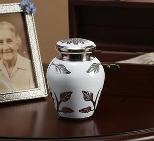 Porcelain Pet Urn Teardrop Shape Classical Design Airtight Small Animals Memorial <b>Vase</b> White with Leaf Pattern - Product Image 3