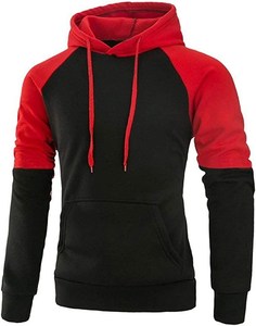 <b>Men</b> Raglan Sleeve Fleece Pullover Hoodie Solid Color Casual Sweatshirt 100% Cotton Pocket Regular Fit Winter Wear <b>Blue</b> Black - Product Image 3