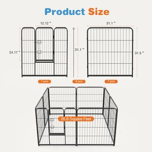 8 Panel 32 Inch Tall Black Pet Gate and Playpen Indoor and <b>Outdoor</b> <b>Fence</b> for Small Puppy Animals <b>Dog</b> Cage with Door - Product Image 3