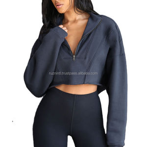 Sweat à capuche court pour femme, pull en coton léger avec ourlet élégant, parfait pour l'entraînement, la salle de sport et la mode quotidienne - Product Image 6